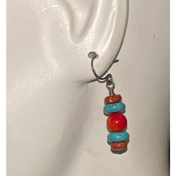 Delicate Southwestern Style Faux Turquoise Drop Earrings - Picture 1 of 10